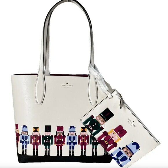 kate spade Oh What Fun Nutcracker Small Leather Tote with Zip Wristlet Set NWT - Picture 2 of 7
